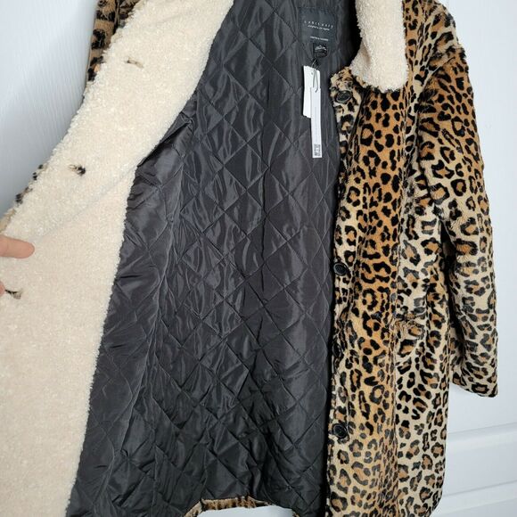 Sanctuary Sierra Print Faux Fur Coat Fleece Lining Leopard & Sherpa Size 1X NWT - Picture 8 of 10